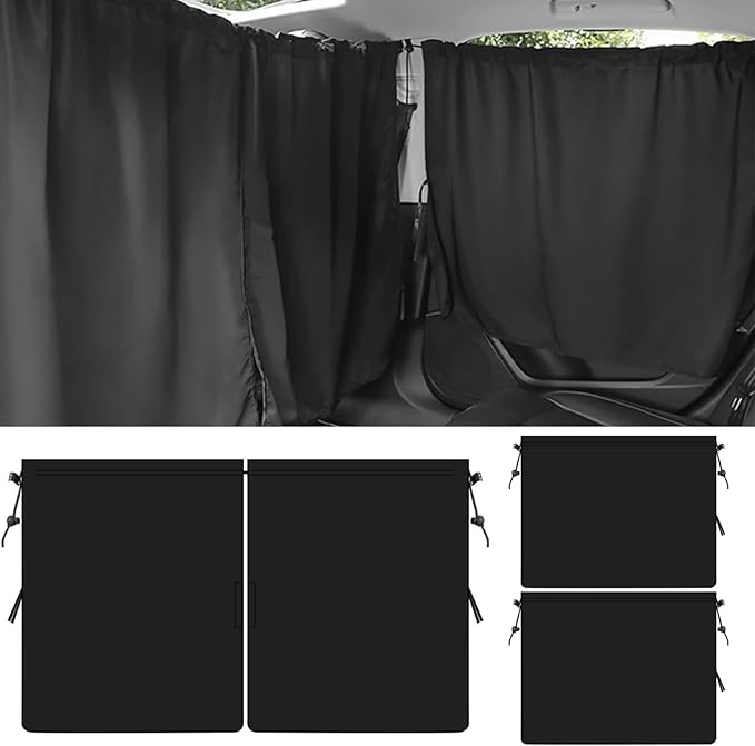 Car Divider Curtain,Set of 3 Car Window Shades,Light Blocking Fabric Rear Seat & Side Windows Divider Curtain Baby Shades,Wide Sedan SUV Sunshade Covers for Travel Camping Nap Sleeping