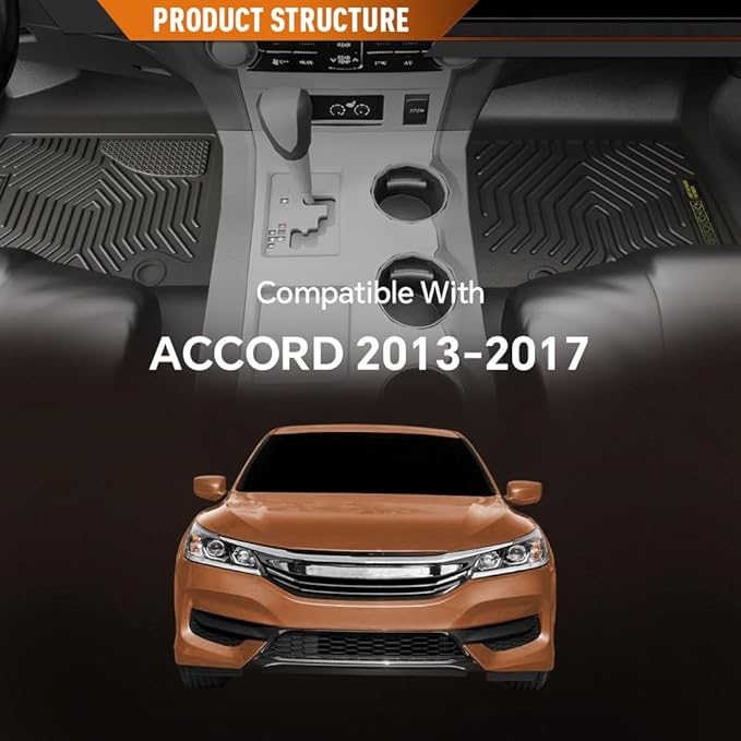 ANDPLAY TPE Floor Mats Cargo Liners Compatible with Honda Accord Sedans 2013 2014 2015 2016 2017 1st & 2nd Row All Weather Automotive alfombras para carro