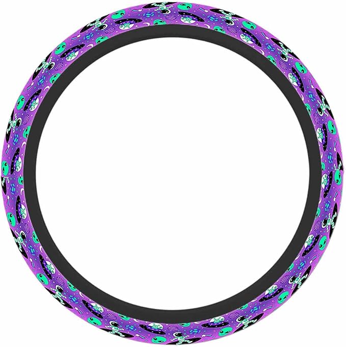 Astronauts and Aliens Car Steering Wheel Cover Travel and Exploration in Space Steering Wheel Cover Car Decor Suitable for Most Vehicles Including Trucks and SUV
