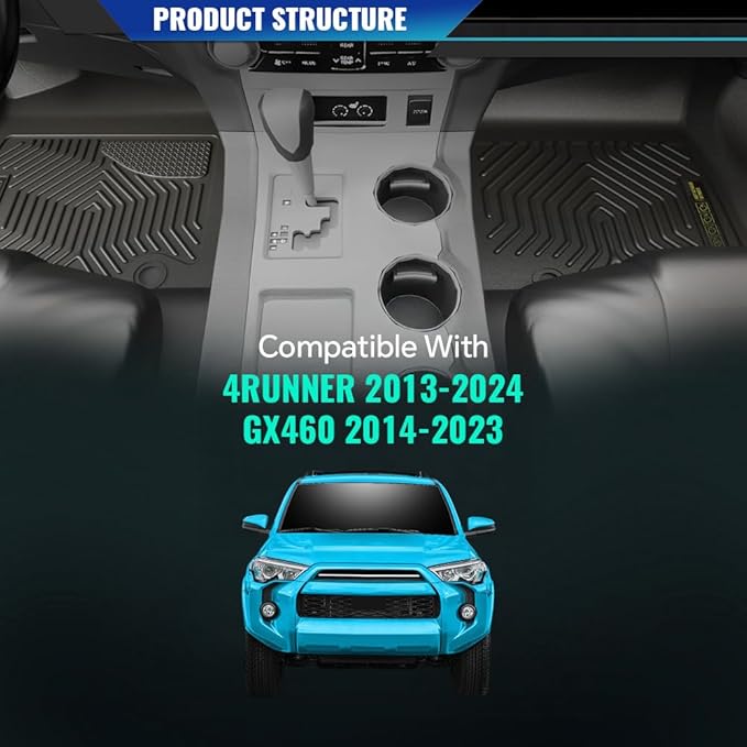 DOTCOM TPE Floor Mats Compatible with Toyota 4Runner 2013-2024, Fit LX GX460 2014-2023, All Weather Protection 1st & 2nd Row Truck Mats Cargo Liner Accessories,alfombras para carro 3PCS