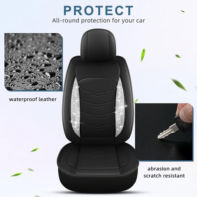 Seat Covers Fit for Toyota Highlander 2007-2026: Bling Diamond Faux Leather Automotive Cushion Covers Waterproof Breathable Car Seat Cover Airbag Compatible Seat Protector (Full Seats, Black)