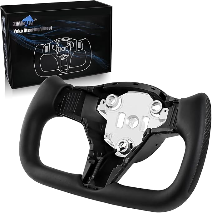 ZIMABLUE Yoke Steering Wheel Personalized Yoke Steering Wheel, Nappa Leather with Side Matte Carbon Fiber without Front Trim for Tesla Model 3 2017-2023, Model Y 2019-2024 With Heating Function