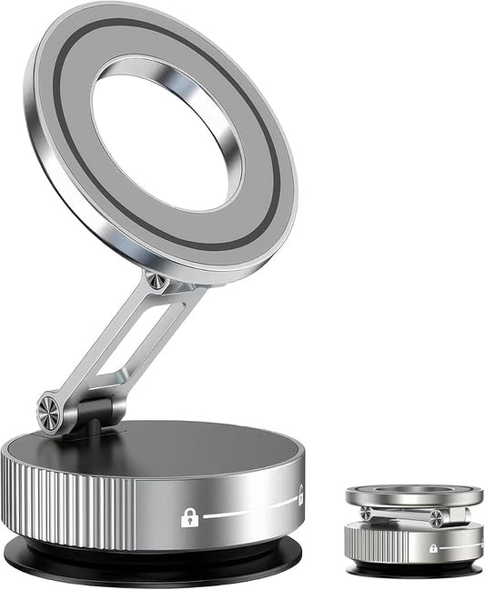 Vacuum Magnetic Phone Holder for Car,Full Metal Body,Vacuum Suction Phone Mount,Magsafe Car Mount for iPhone, Folding Holder for iPhone and Android (White)