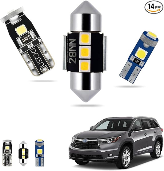 EASY EAGLE LED Interior Car Lights for Toyota-Highlander-2014-2019: 14 Piece Kit White LED Light Bulbs - Super Bright 6000K + Install Tool