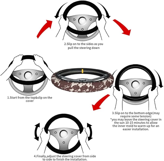 Swono Cow Skin Steering Wheel Cover for Men Women Animal Fur Horse Or Cattle Brown Spots Universal 15 Inch Auto Neoprene Case Anti-Slip Car Wheel Protector