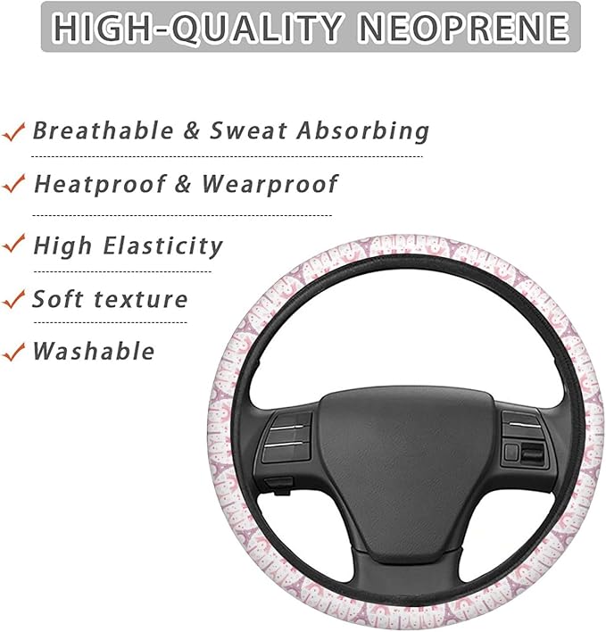 Dujiea Pink Eiffel Tower Elastic Stretch Steering Wheel Cover, Anti-Slip and Durable Car Steering Wheel Accessories for Women Men, 15 Inch Universal Fit Car, Truck, SUV