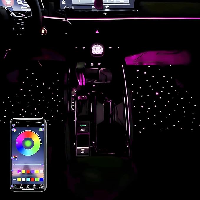 Starlight LED car Floor mat - Universal Type, Equipped with Remote Control Environment RGB Lighting kit, Waterproof and Washable, Vehicle Multi-Color Starlight Effect, Creating a Romantic Atmosphere