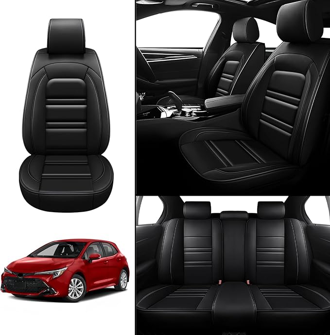 Seat Covers for Toyota Corolla 1997-2025 | 5-Seats Leather Seat Covers, Easy to Install Automotive Seat Covers Full Set (Full Set, Black)