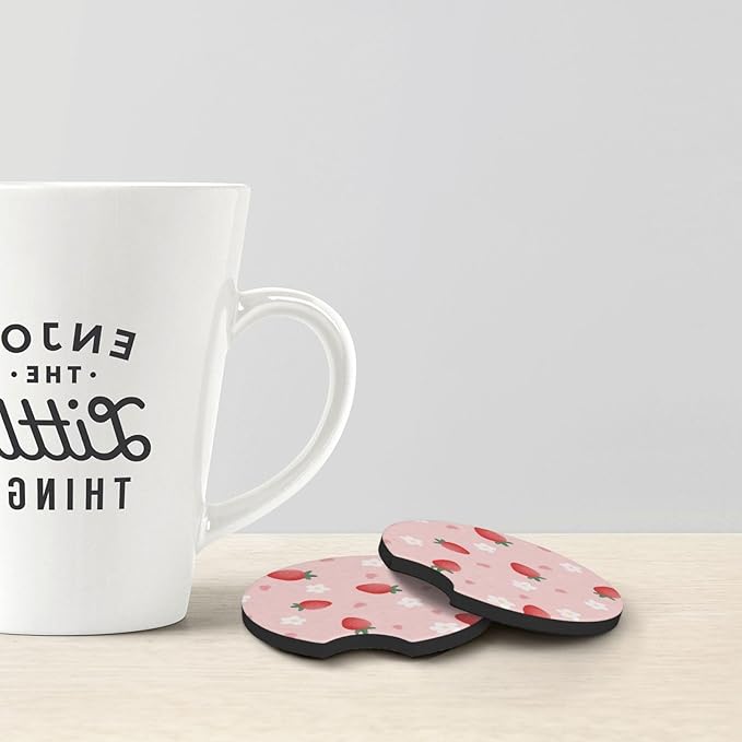 2 Pcs Car Cup Coasters, Cute Strawberry Universal Non-Slip Rubber Car Coasters for Cup Holders 2.75 inch, Car Interior Accessories for Women