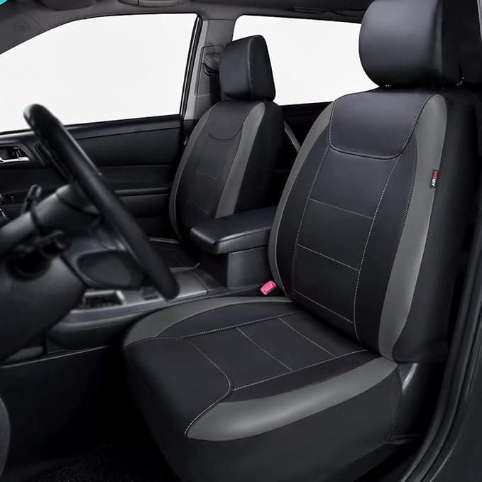 Flying Banner car seat Covers Protects Water Proof Faux Leather Carbon Fiber Front and Rear Bench (Black Gray, Full Set - 8PCS)