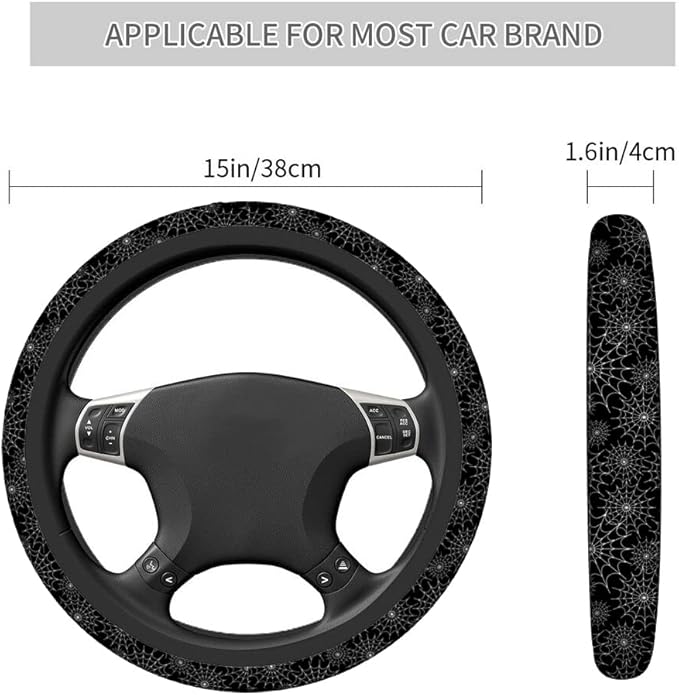 Swono Spiders Web Car Steering Wheel Covers Abstract Spiders Web On Black Universal Fit 15 Inch Anti-Slip Steering Wheel Protector Cover Stretch-On Fabric Automotive Car SUV Sedans