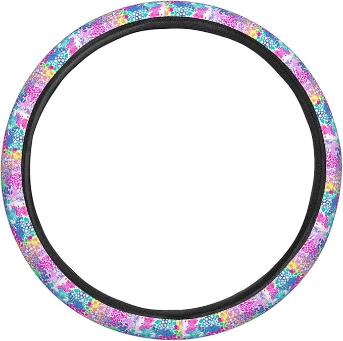 Dujiea Colorful Abstract Animal Texture Elastic Stretch Steering Wheel Cover, Anti-Slip and Durable Car Steering Wheel Accessories for Women Men, 15 Inch Universal Fit Car, Truck, SUV