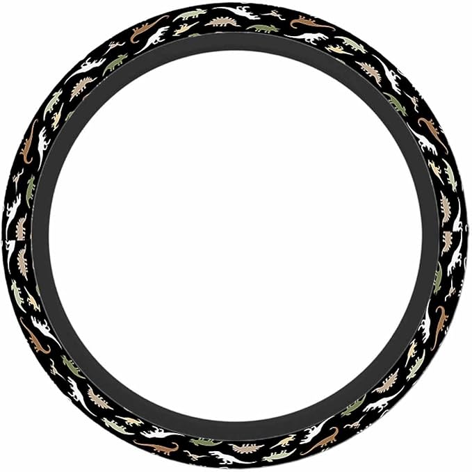 Dinosaur Car Steering Wheel Cover Cute Cartoon Hand Drawn Dinosaur Steering Wheel Cover Car Decor Suitable for Most Vehicles Including Trucks and SUV