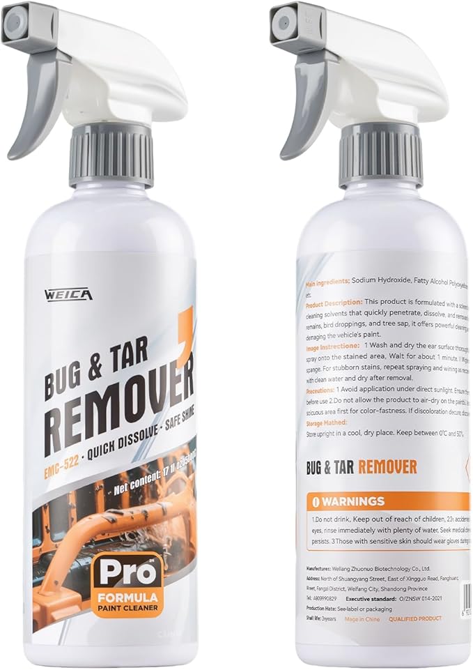 Pro Strength Bug and Tar Remover for Cars - Rapid Dissolve Formula, Safe on Clear Coat Paint, Windshield, Chrome - Effective Auto Detailing Cleaner - 16 fl oz