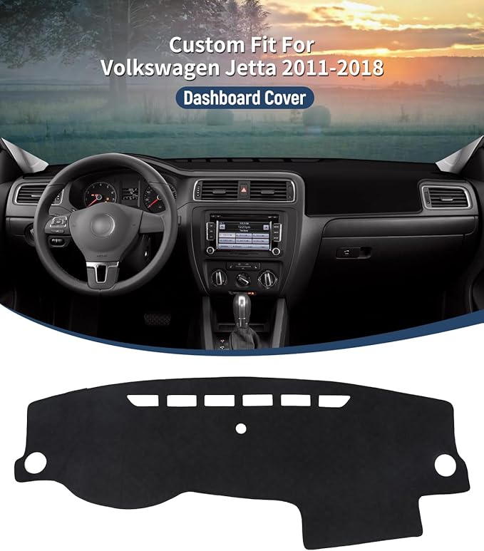 BIBLOZ Dash Cover for Volkswagen Jetta 2011-2018 Accessories Black Flannel Dashboard Cover Mat Car Dashboard UV Sun