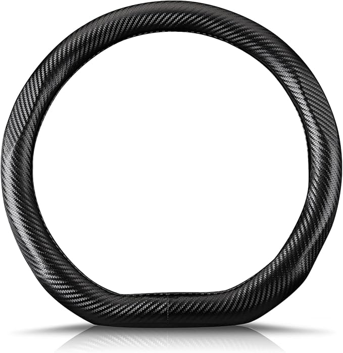 Ergocar Carbon Fiber Material Steering Wheel Cover Anti-Slip Breathable Sweat Absorbent Fashionable Sport Steering Wheel Sleeve for D-Shaped Diameter 15"（37.5-38cm）-Black
