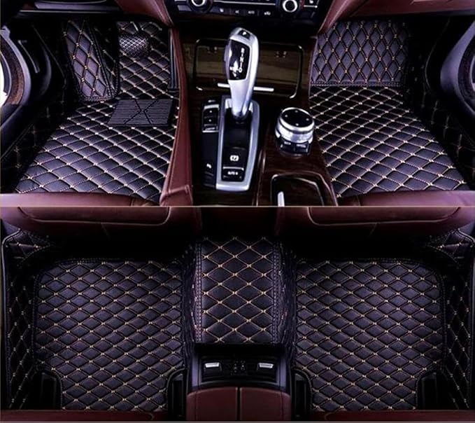 Errva Custom Personalized Floor Mats for Cars，Luxury Full Coverage All Weather Car Floor Mats，Anti-Slip Leather Car Mat Set ，Custom Floor Mats for 98.99% of Cars, Trucks & SUVs (Black Gold 1)