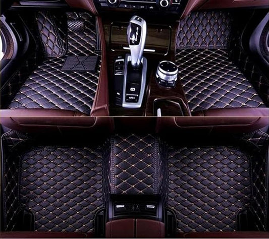 Errva Custom Personalized Floor Mats for Cars，Luxury Full Coverage All Weather Car Floor Mats，Anti-Slip Leather Car Mat Set ，Custom Floor Mats for 98.99% of Cars, Trucks & SUVs (Black Gold 1)