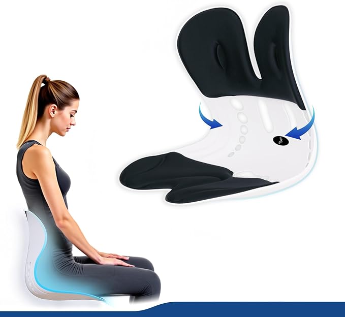 Ergonomic Back Support for Office Chair Cushion with Lumbar Pillow - Posture Corrector for Desk Chairs, Comfortable Memory Foam Seat Cushion for Lower Back Pain Relief (Black)