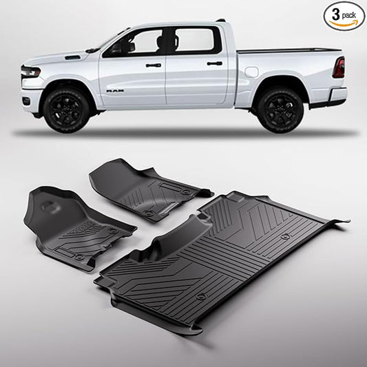 TPE All-Weather Floor Mats for Dodge RAM 1500 2019-2024 Car Mat for Truck Floor Liners (NOT Classic Model) Custom Fit Floor Liners Accessories (3-Piece Set, Black)
