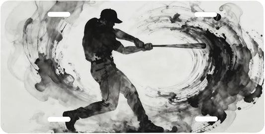 Baseball Batter Front License Plate Car Decorative License Plates Aluminum Metal Decor Accessory Novelty Vanity Tag Cover with 4 Holes for Men Women 6" X 12"