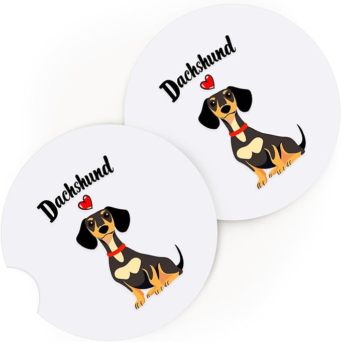 2 Pack Dachshund Car Cup Holder Coaster, Cute Dachshund Car Interior Accessories Drink Coaster for Women & Men, Dachshund Lovers Themed Gifts Stuff Accessories Things Merchandise Items!