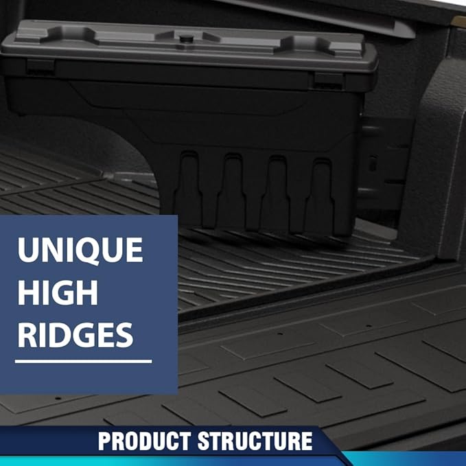 PIT66 TPE Floor Mats Fit Ford F150 2021-2025 Only Fit 6.5FT Long Truck Accessories Cargo Liners All Weather Protection 2Pcs Alfombrillas Y Revestimiento para Maletero Black