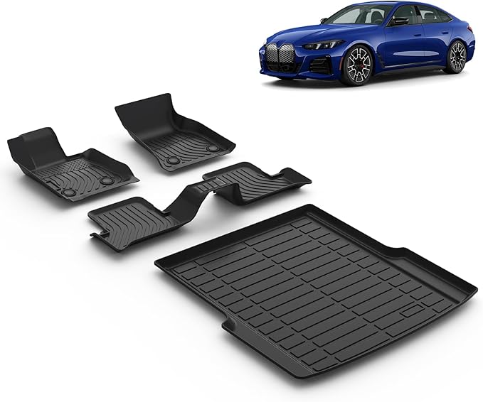 All Weather Car Floor Mats & Cargo Liner Set Fit for BMW i4 eDrive35 / eDrive40 / xDrive40 / M50 2022 2023 2024 2025 Floor Liners Trunk Liner BMW i4 Cargo Mat Accessories Black