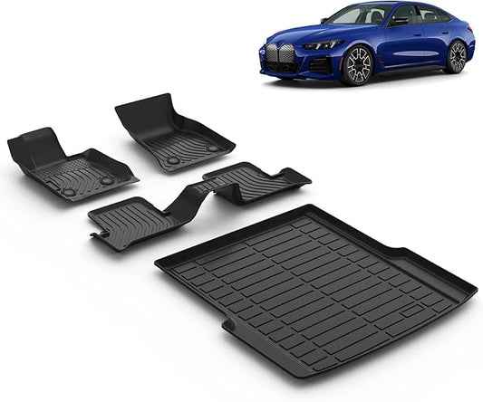 All Weather Car Floor Mats & Cargo Liner Set Fit for BMW i4 eDrive35 / eDrive40 / xDrive40 / M50 2022 2023 2024 2025 Floor Liners Trunk Liner BMW i4 Cargo Mat Accessories Black