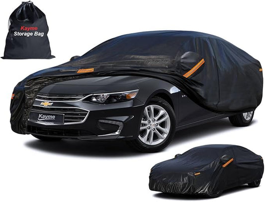 Kayme 7 Layers Car Cover Custom Fit for Chevrolet Chevy Malibu (1997-2025) Waterproof All Weather for Automobiles,Outdoor Full Cover Rain Sun UV Protection.Black