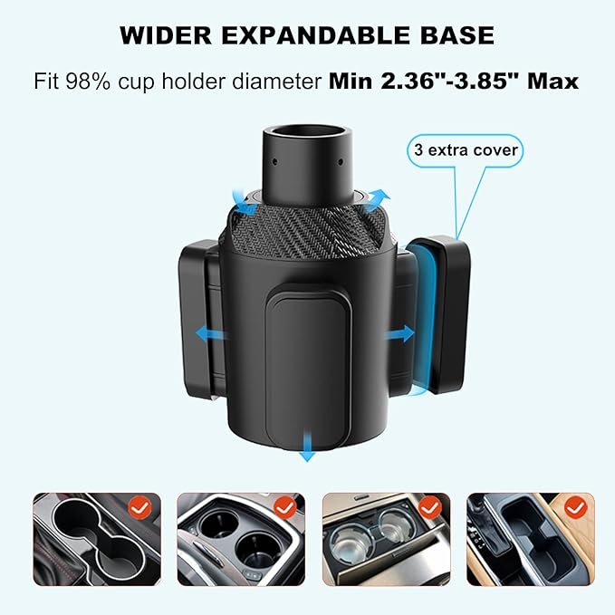 Upgraded 64oz Large Cup Holder Expander with Coaster for Car, Expandable Cup Holder Adapter with Adjustable Base, Universal Compatible with Yeti, Hydro Flasks, Owala, Other Big Bottles Mugs Drinks