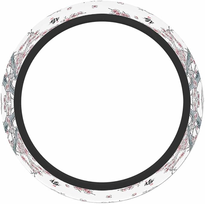 Plum Blossoms Steering Wheel Cover Branches and Pink Flowers Steering Wheel Cover for Women Men Anti-Slip Breathable Steering Wheel Protector Car Accessories