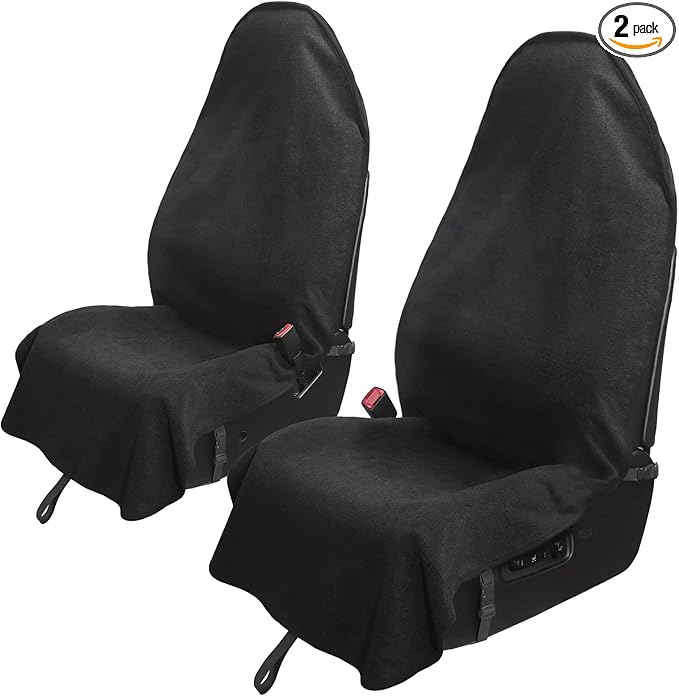 Leader Accessories 2pcs Waterproof Towel Front Seat Covers Black Non-Slip Bucket Seat Dog & Kid Auto Protector