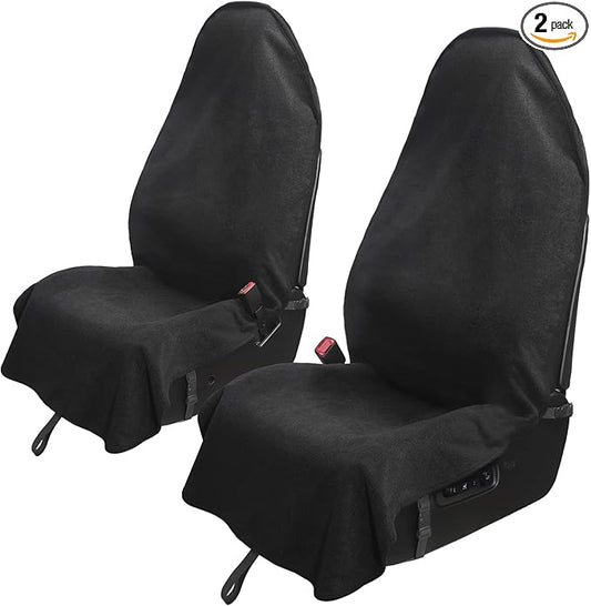 Leader Accessories 2pcs Waterproof Towel Front Seat Covers Black Non-Slip Bucket Seat Dog & Kid Auto Protector