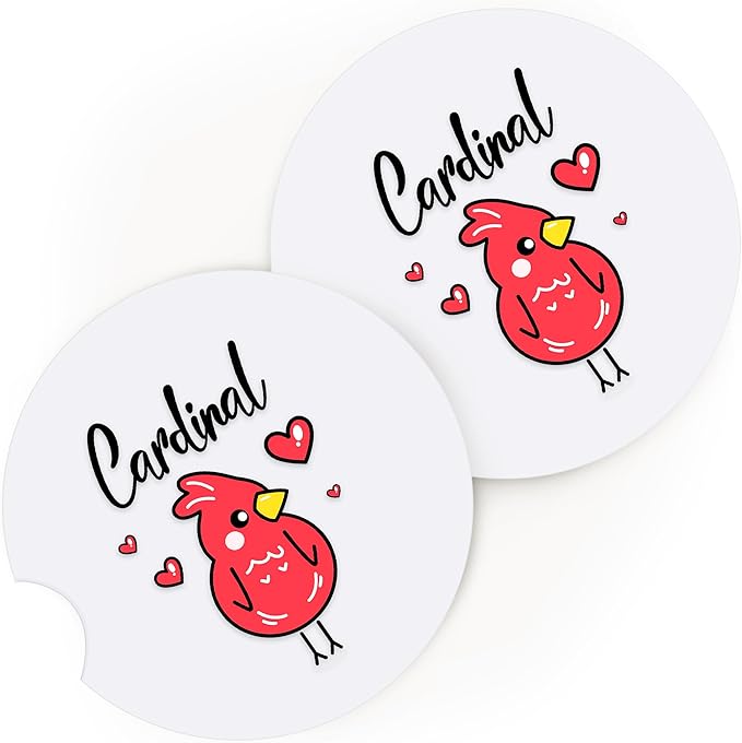 2 Pack Cardinal Car Cup Holder Coaster, Cute Car Interior Accessories Drink Coaster for Women & Men, Cardinal Lovers Themed Gifts Stuff Things Merchandise Items!
