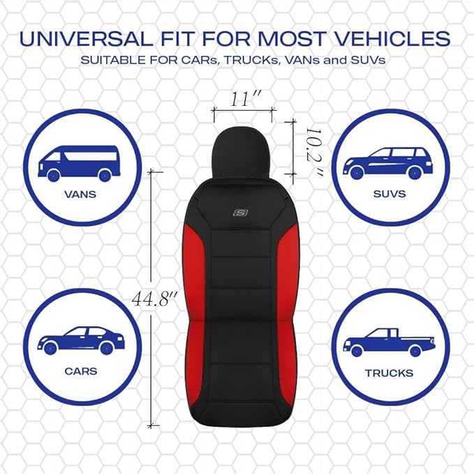 Skechers Memory Foam Car Seat Covers, Lycra Fabric Seat Covers, Car Seat Covers Front Seats Airbag Compatible,Automotive seat Covers for Most Cars,Trucks, SUV(Red)