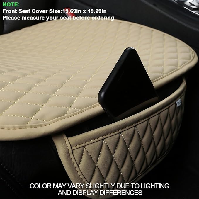 West Llama Pu Leather Car Seat Bottom Covers Protectors Include 1 Pair Front Driver Seat Pad Mat and 1 Rear Bench Cover Universal Fit 90% Vehicles,Beige