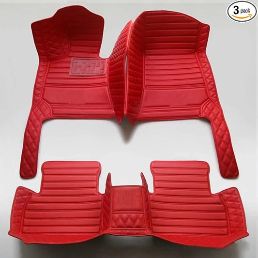YaruicarCustom Car Floor Mats for 99.99% Sedan SUV Sports Car Men Women Protection Full Coverage Pads Anti-Slip Leather Floor Lining All Weather Car Floor Mats (Red 2)