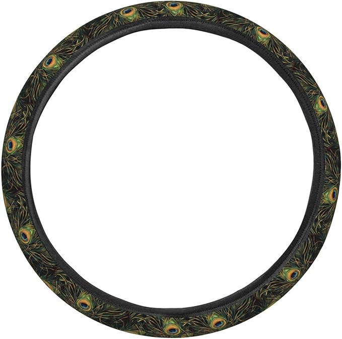 Peacock Feather Art Steering Wheel Covers Anti-Slip Elasticity Car Accessories Steering Wheel Protector Universal 15 Inch for Cars SUV Vehicle Truck