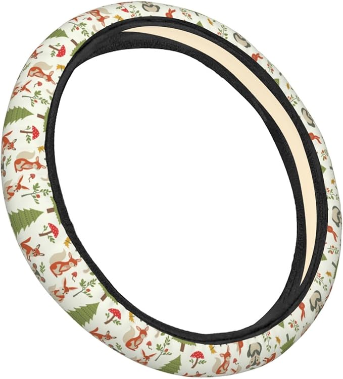 Woodland Animals Steering Wheel Covers Anti-Slip Elasticity Car Accessories Steering Wheel Protector Universal 15 Inch for Cars SUV Vehicle Truck
