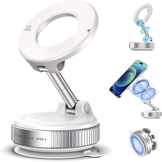 Vacuum Magnetic Phone Holder, Vacuum Magnetic Car Phone Mount, Vacuum Suction Phone Holder for Car/Gym/Kitchen/Mirror/Smooth Surface, Compatible with Magsafe iPhone and All Smartphones