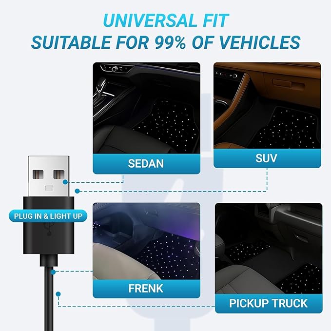 Starlinkmats Mats, Starlinkmats LED Car Floor Mats, Starlight Floor Mats for Cars, Black Automotive Carpet, App Control Car Mats，Waterproof and Washable, Creates a Romantic Atmosphere for Dates