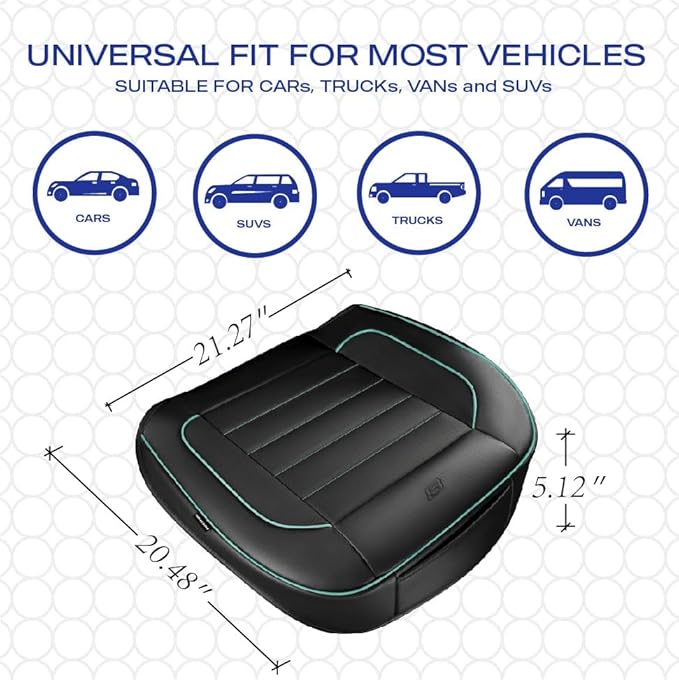 Skechers Car Seat Cover,Memory Foam Luxury Faux Leather Front Bottom Seat Cushion Cover,Universal Anti-Slip and Wrap Around The Bottom with Storage Bags,Suitable for Most Vehicles-1 Piece,Mint