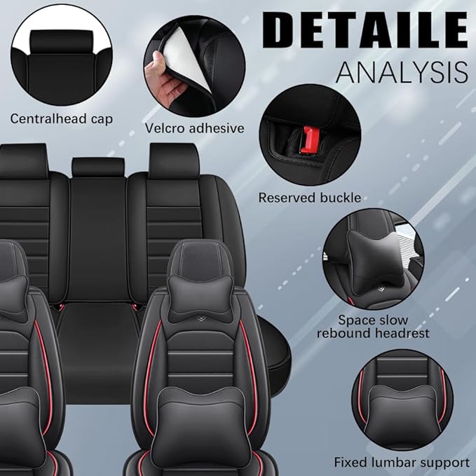 for Toyota Highlander 2006-2026 Seat Covers,Waterproof,Abrasion-Resistant PU Leather Full Set Seat Cover(Luxury Black&Red)