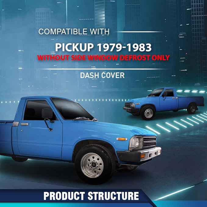 PIT66 Dash Cover Dashboard Bezel Compatible with Toyota Pickup 1979 1980 1981 1982 1983 Without Side Window Defrost Only Dark Blue Instrument Panel