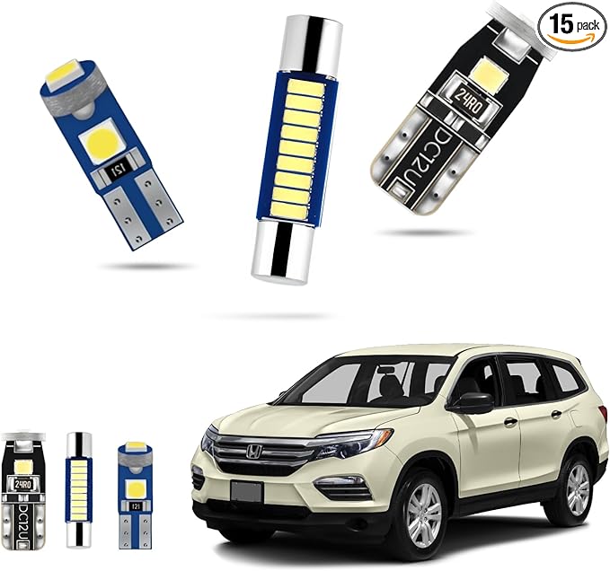 EASY EAGLE LED Interior Car Lights for Honda-Pilot-2016-2022: 15 Piece Kit White LED Light Bulbs - Super Bright 6000K + Install Tool