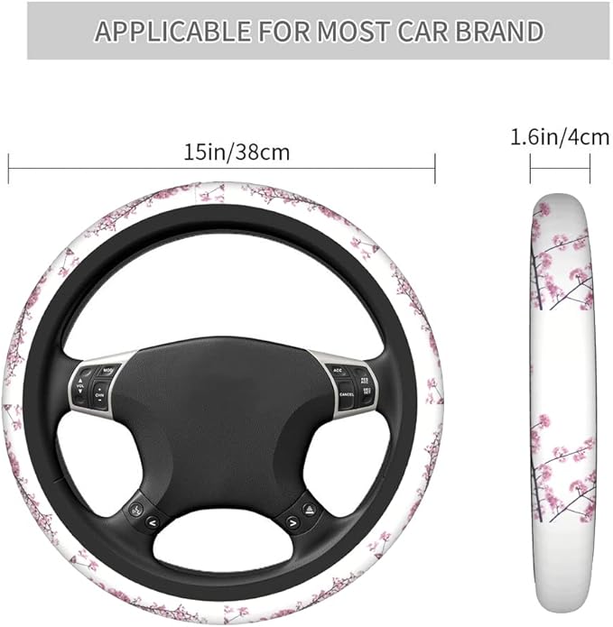 Swono Cherry Flower Pink Car Steering Wheel Covers Beautiful Tokyo Cherry Blossoms Flower Pink Women Men Interior Accessories Universal 15 Inch Steering Steering Wheel Protector Anti-Skid Grips
