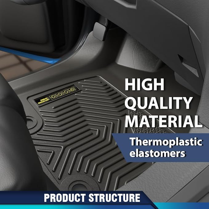 PIT66 Floor Mats Cargo Liners Compatible with Chevy Silverado/GMC Sierra 1500 Crew Cab 2014-2018 Fit Chevy Silverado/GMC Sierra 2500HD 3500HD Crew Cab 2015-2019 TPE All Weather Cover Protection Liners