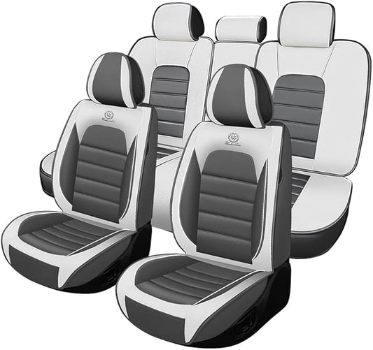 5 Seat Covers Fit for Acura Integra 2023-2026, Waterproof Premium Leather Automotive Accessories Seat Protectors Seat Cushions Wear-Resistant Car Seat Covers(Gray&White,Full Set)