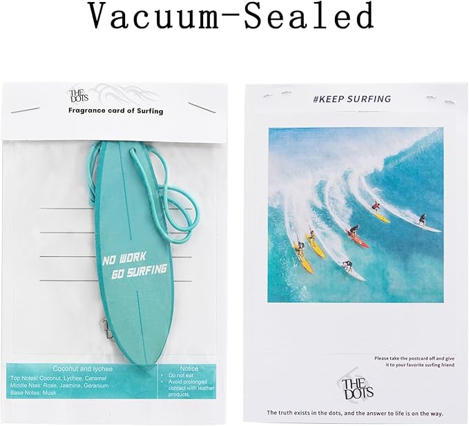 THEDOTS 15 Pack Coconut Lychee Surfboard Hanging Car Air Fresheners, Detachable Message Cards with Surfing Art, Long-lasting Scent for Car & Home